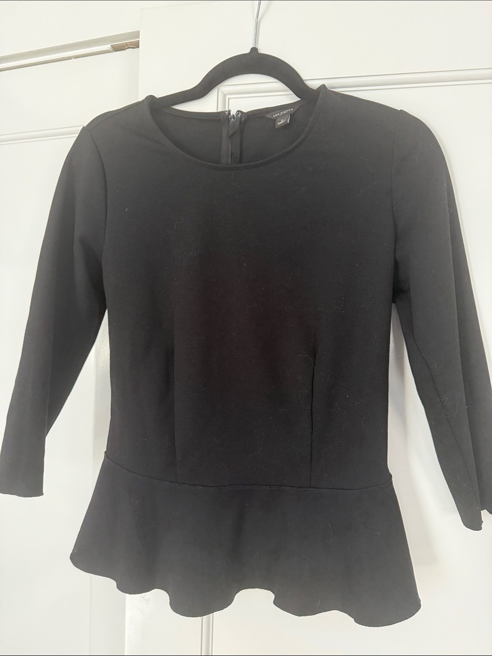 Ann Taylor Black Peplum Blouse with 3/4 Sleeves